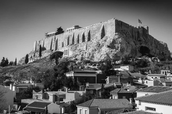 Nízký Úhel Pohled Akropole Athény Staroměstského Náměstí Atény Řecko — Stock fotografie