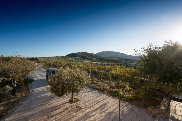 Vista Panorámica Del Campo Agrícola Montaña Contra Cielo Heraklion Grecia — Foto de Stock