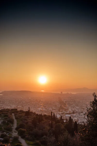 Vista Aérea Atenas Durante Puesta Del Sol Grecia —  Fotos de Stock