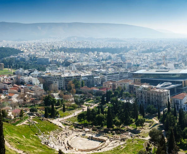 Dionysosteatern Med Stadsbilden Och Berg Aten Grekland — Stockfoto