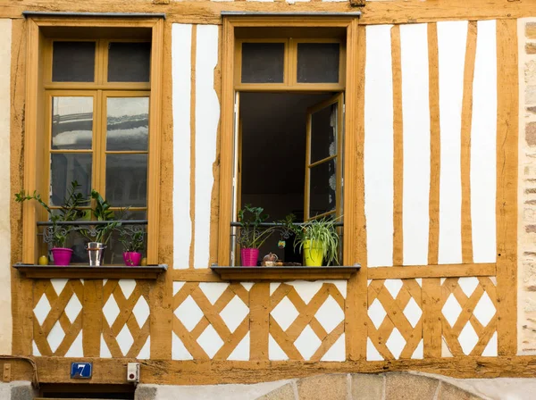 Nahaufnahme Von Blumentöpfen Und Fenstern Bretagne Frankreich Europa — Stockfoto