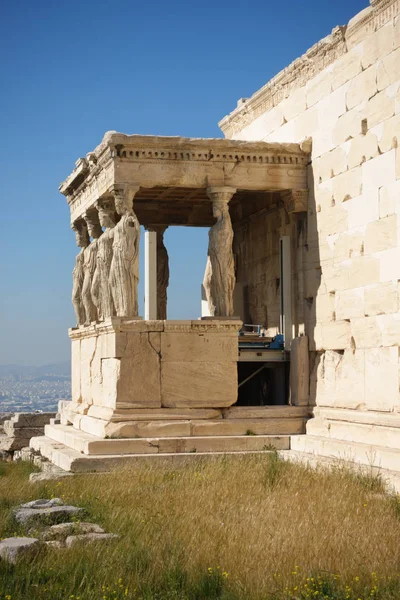 Visa Mänskliga Sniderier Erechtheion Aten Grekland Europa — Stockfoto