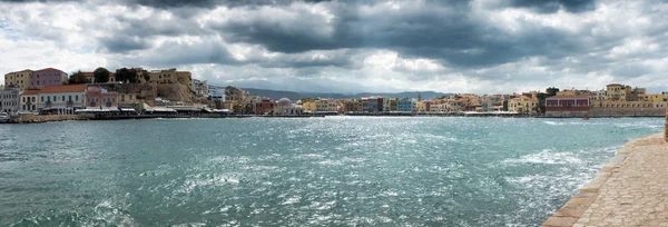 Piękny Widok Panoramę Miasta Morza Kreta Grecja Chania — Zdjęcie stockowe
