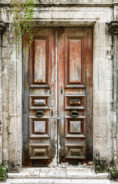 Closed wooden door of house