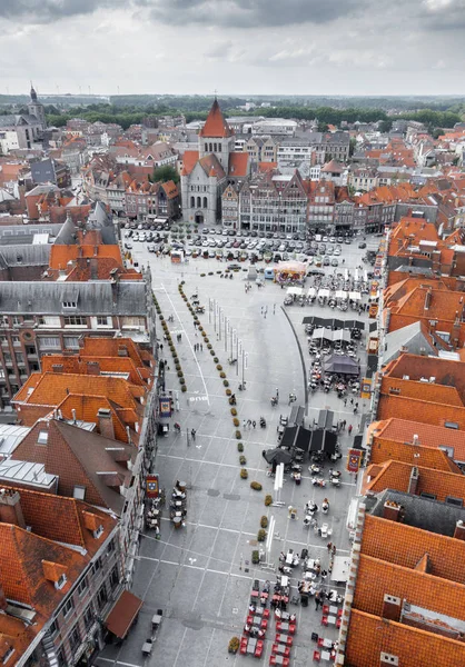 Widok Lotu Ptaka Budynków Miasta Ulicy Tournai Belgia — Zdjęcie stockowe