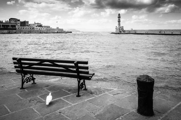 Vista Panorâmica Mar Trás Banco Chania Creta Grécia — Fotografia de Stock