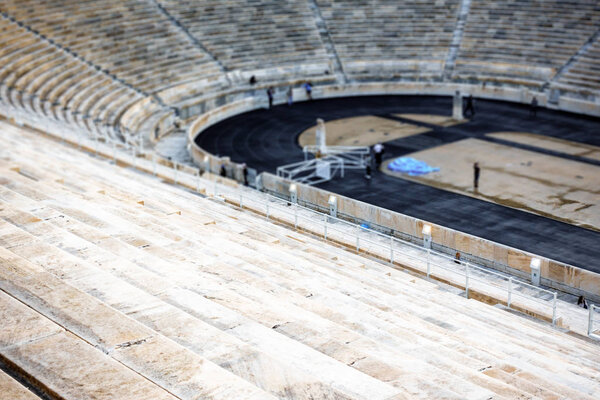 High angle view of Panathinaiko Stadium seats, Athens, Greece, Europe