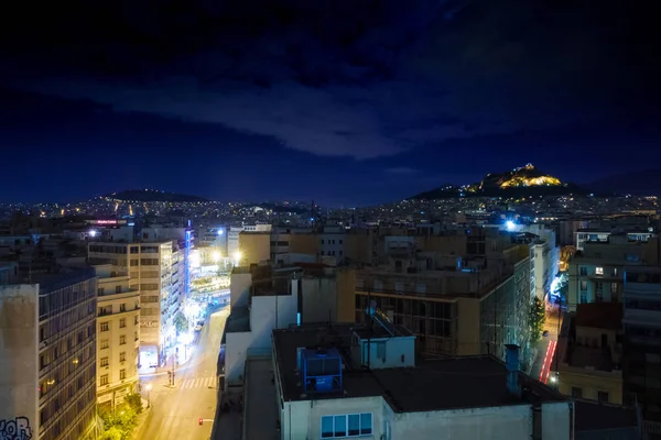 Paisaje Urbano Iluminado Por Noche Atenas Grecia — Foto de Stock