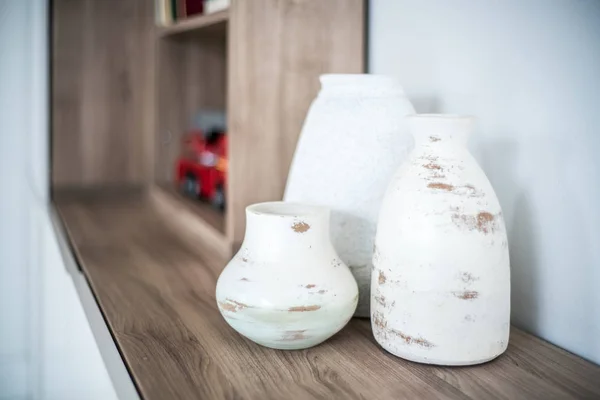 Close Vase Wooden Shelf — Stock Photo, Image