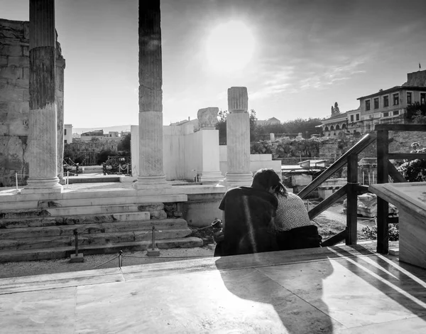 Paar Der Antiken Hadrian Bibliothek Athen Griechenland — Stockfoto