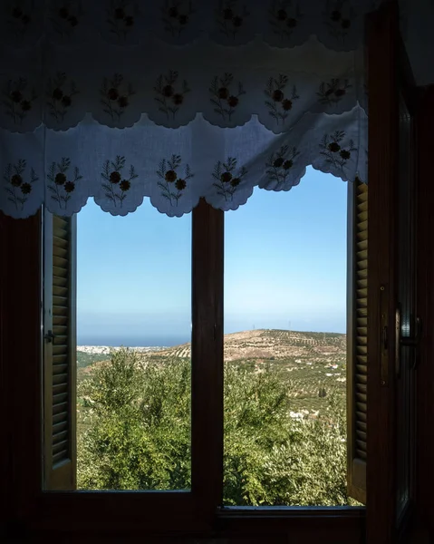 Scenic View Field Sky Window Crete Greece — Stock Photo, Image