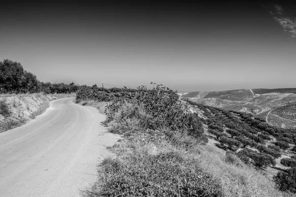 Vista Panorámica Carretera Campo Agrícola Contra Cielo Creta Grecia — Foto de Stock