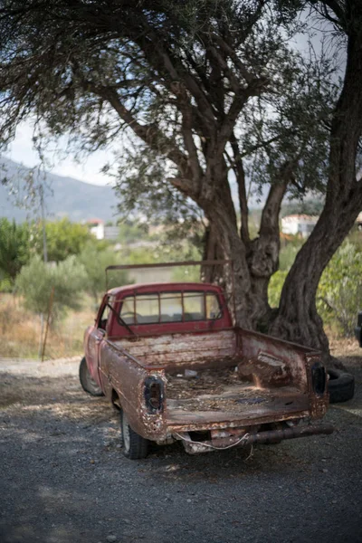 Verlaten auto door boom — Stockfoto