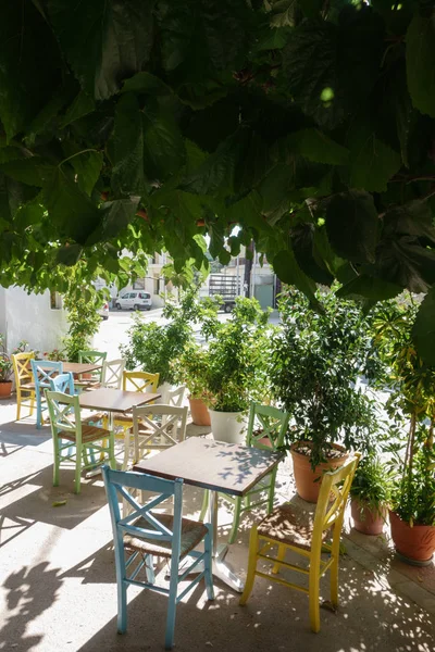 Stoelen Tafel Bij Outdoor Cafe Kreta Griekenland — Stockfoto