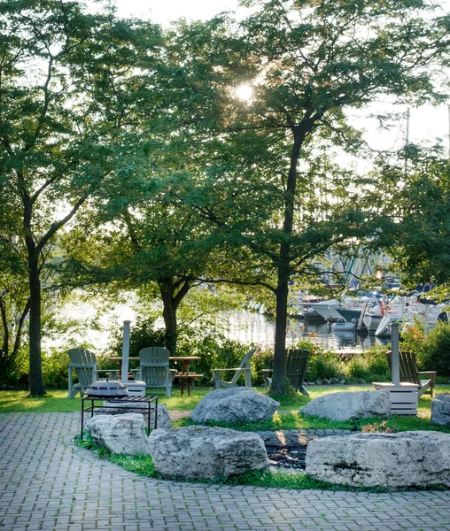 Parque Público Lanchas Amarradas Orillas Del Lago Toronto Canadá — Foto de Stock