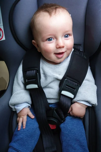 Happy Little Baby Boy Sitting Car Seat — Stock Photo, Image