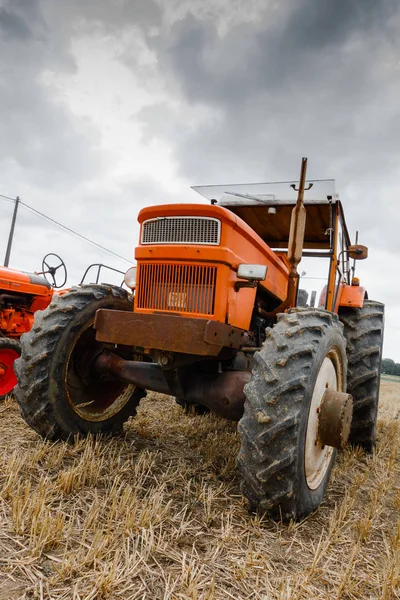 Frontansicht Des Traktors Auf Der Wiese — Stockfoto