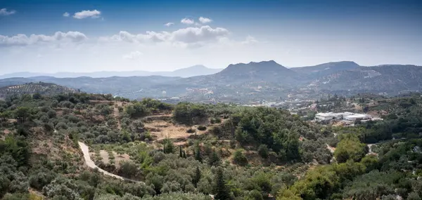 Vista Panorámica Del Campo Montaña Contra Cielo Nublado Creta Grecia — Foto de Stock