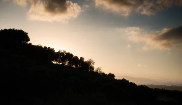 Silhueta Cordilheira Durante Pôr Sol Creta Grécia — Fotografia de Stock