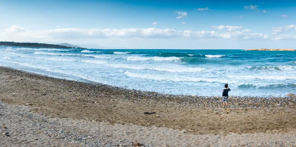 Panoramatický Pohled Chlapce Beach Kréta Řecko — Stock fotografie