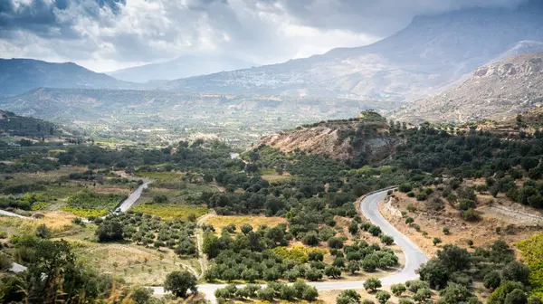 Vista Panorámica Del Campo Montaña Contra Cielo Nublado Creta Grecia — Foto de Stock