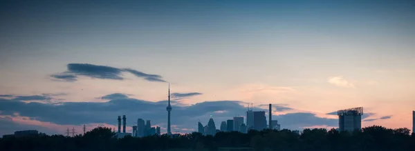 Silhouette Dello Skyline Della Città Durante Tramonto Toronto Canada — Foto Stock