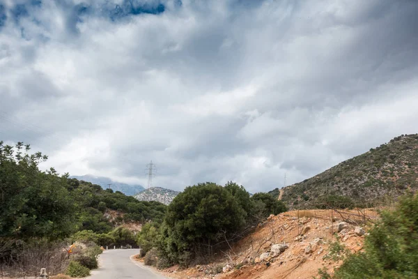 Vista Panorámica Carretera Vacía Montaña Rocosa Creta Grecia — Foto de Stock