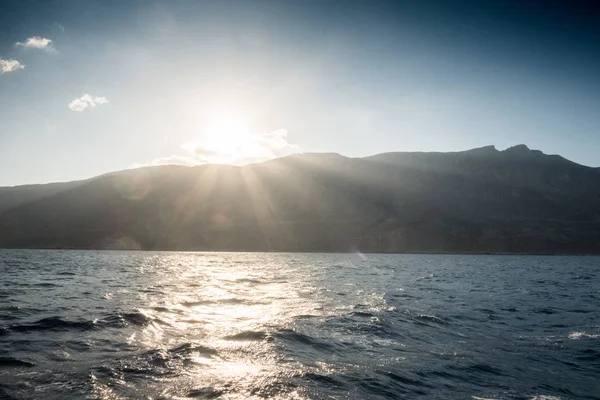 Silhouette Del Paesaggio Marino Della Montagna Durante Tramonto Creta Grecia — Foto Stock