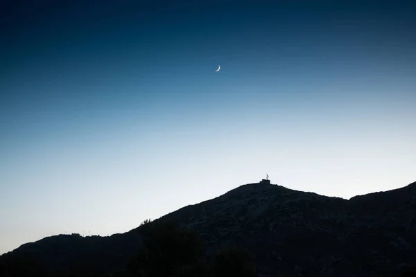 Silhouette Mountain Moon Sky Sunset Archanes Crete Greece — Stock Photo, Image