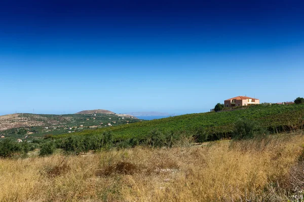 Vistas Panorámicas Del Campo Hierba Casa Rural Creta Grecia —  Fotos de Stock
