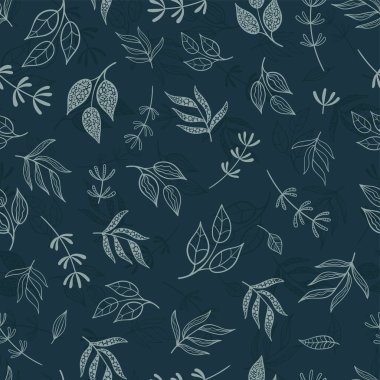 Eğlenceli ve sevimli el çizimi çiçeksiz desen - dallar, yapraklar, çiçek karalamaları tekrar arkaplan - tekstil, afişler, duvar kağıtları, ambalajlama - vektör tasarımı