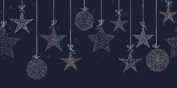 Handritade hängande julgranskulor horisontella sömlösa, perfekt för jul teman, banderoller, tapeter, textilier - vektor design — Stock vektor