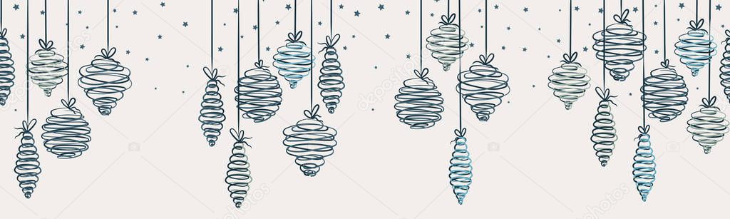 Fun hand drawn christmas baubles horizontal seamless - hanging christmas decoration - great for banners, wallpapers, wrapping, background, vector design