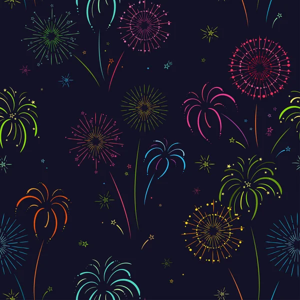 Diversão mão desenhada doodle fogos de artifício, padrão sem costura, ótimo para têxteis, embrulho, banner, papéis de parede - design vetorial —  Vetores de Stock