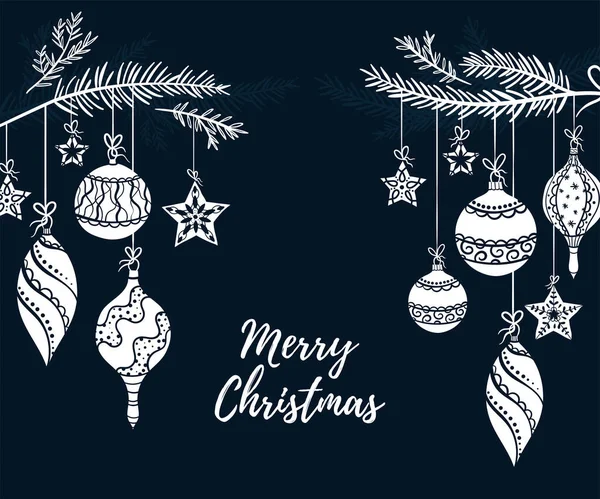 Handgezeichnete Weihnachtskritzeleien in Kugelform - Vorlage für Weihnachtskarten oder Einladungen — Stockvektor