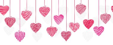 Cute hand drawn doodle hearts horizontal seamless pattern, romantic background, great for textiles, valentines day wrapping, banner, wallpaper - vector design clipart