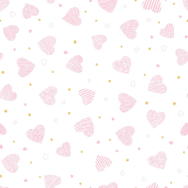 Lindo dibujado a mano doodle corazones patrón sin costuras, fondo romántico, ideal para textiles, día de San Valentín envoltura, bandera, papel pintado - diseño de vectores — Vector de stock