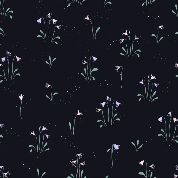 Niedlichen handgezeichneten Glockenblume nahtlose Muster, kritzeln floralen Hintergrund, ideal für Textilien, Banner, Tapeten. Verpackung - Vektordesign — Stockvektor
