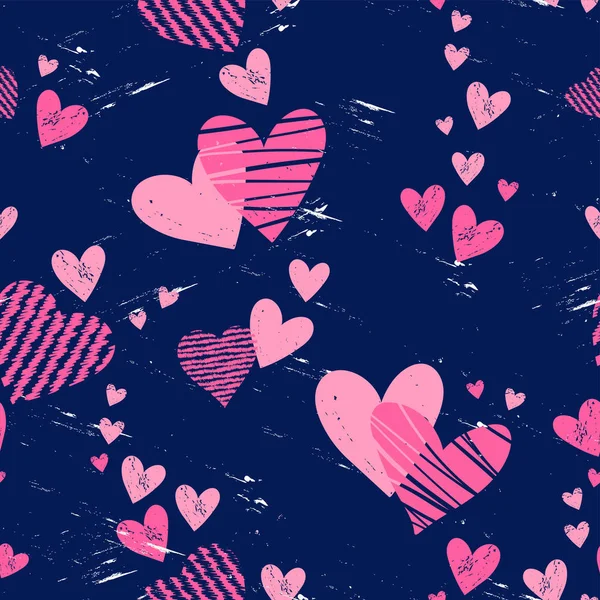 Fondo divertido dibujado a mano con corazones - patrón inconsútil colorido, ideal para textiles de moda, pancartas, envoltura - diseño de vectores — Archivo Imágenes Vectoriales