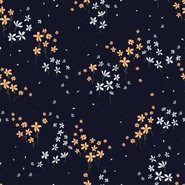 Sevimli el çizimi çiçek tarlası pürüzsüz desen, karalama çiçekleri arka plan, bahar ve yaz tekstil ürünleri için harika pankart, duvar kağıtları, ambalaj - vektör tasarımı