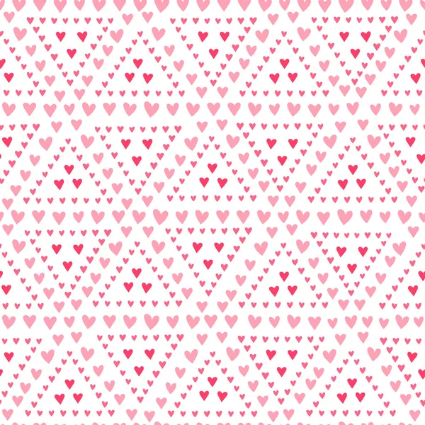 Padrão sem costura corações geométricos desenhados à mão, dia dos namorados pano de fundo com coração bonito doodle - ótimo para têxteis, banners, papéis de parede, embrulho - design vetorial — Vetor de Stock