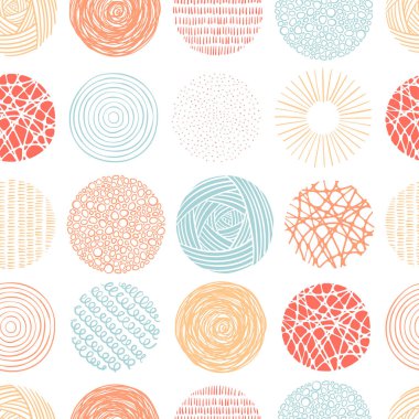 Sevimli el çizimi daireler kusursuz desen, soyut ve modern arkaplan, tekstil, pankart, duvar kağıtları, ambalaj - vektör tasarımı -