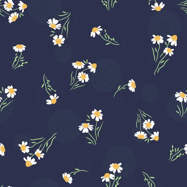 Lindo patrón sin costura floral dibujado a mano, fondo de flores de manzanilla, ideal para textiles, envoltura, pancarta, papel pintado - diseño de vectores — Vector de stock