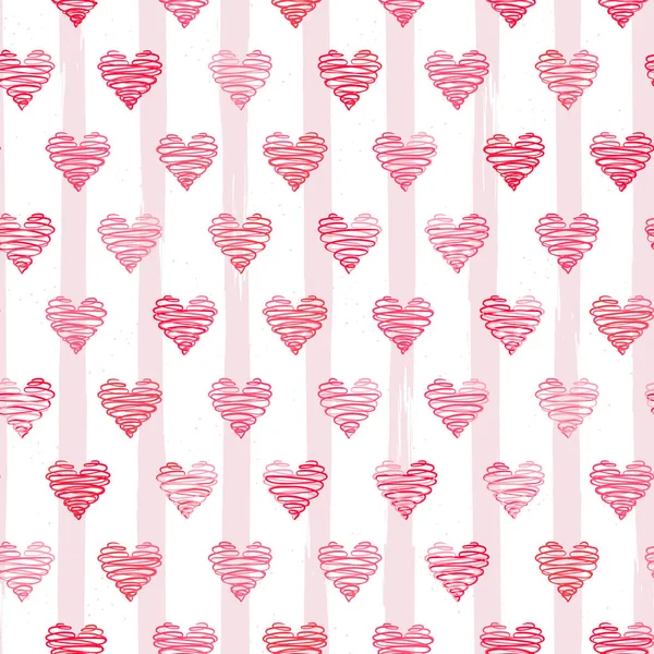 Aranyos kézzel húzott örvény szív zökkenőmentes minta, romantikus doodle háttér, nagy Valentin-nap, szövet, tapéta, banner, csomagolás - vektor design — Stock Vector
