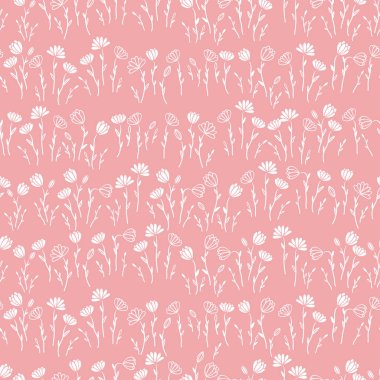 Sevimli el çizimi çayır deseni, karalama çiçek arkaplanı, tekstil, afişler, duvar kağıtları, ambalaj - vektör tasarımı