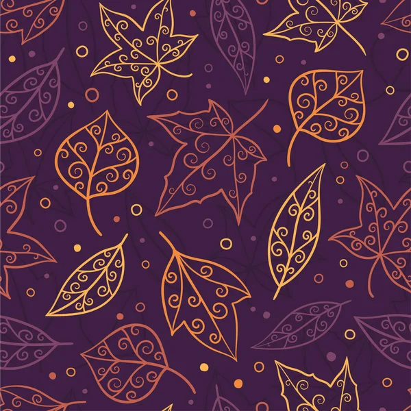 Piękne ręcznie rysowane liście bezszwowy wzór, kreatywne tło doodle, idealne do tkanin, banery, tapety, opakowanie - projekt wektorowy — Wektor stockowy