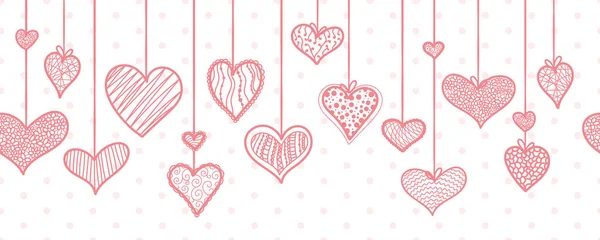 Cute hand drawn hanging doodle hearts horizontal seamless pattern, romantic background, great for textiles, valentines day wrapping, banner, wallpaper - vector design — Stock vektor