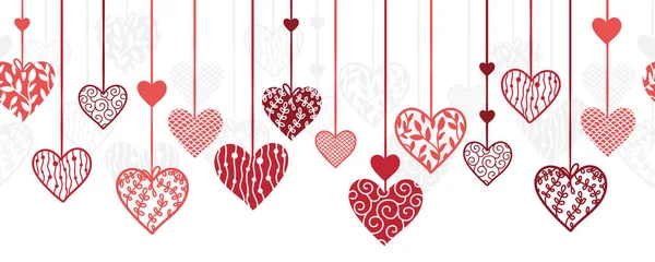 Cute hand drawn hanging doodle hearts horizontal seamless pattern, romantic background, great for textiles, valentines day wrapping, banner, wallpaper - vector design — Stock Vector