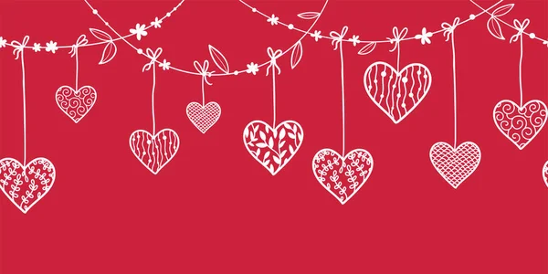 Mignon dessin à la main Valentines guirlande motif horizontal sans couture, fond romantique, idéal pour le papier peint, bannière, sites Web, cartes design vectoriel — Image vectorielle