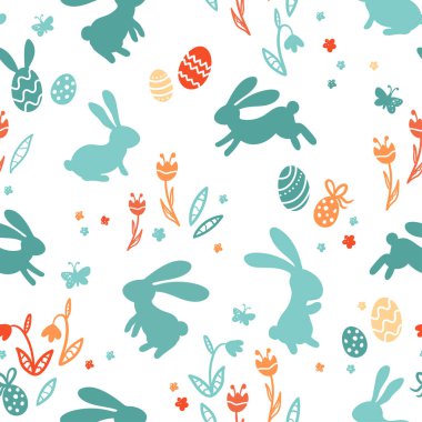 Cute hand drawn easter bunnies seamless pattern, easter doodle background, great for textiles, banners, wallpapers, wrapping - vector design
